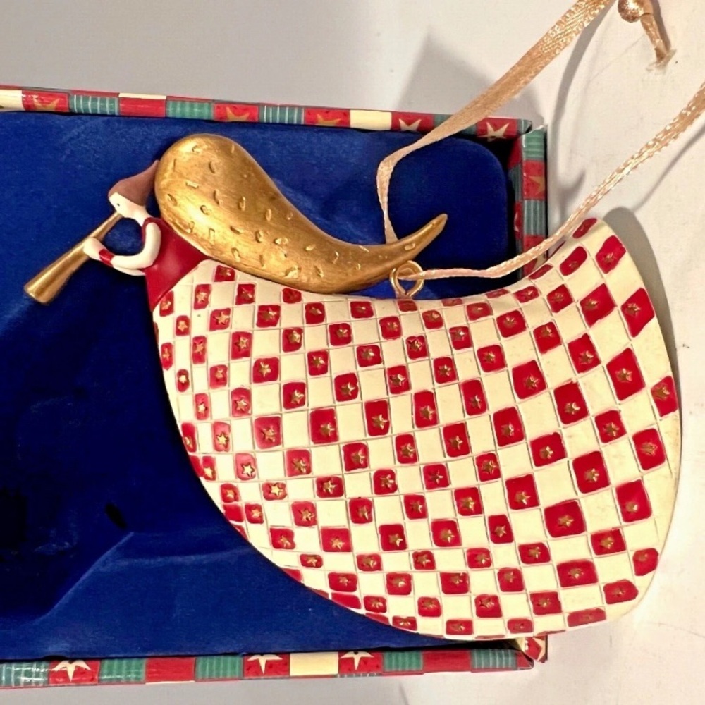 Marcel Schurman Red Cream Checkered Hand Painted Angel  Christmas Ornament 3.5” - Picture 4 of 14